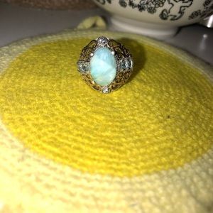 Egg shaped Gold Plated Larimar Ring